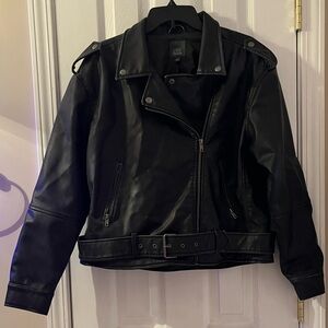 Wild Fable Black Leather Jacket with Belt